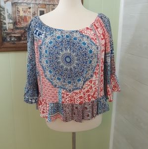 Sanctuary bell sleeve peasant top blouse large *F